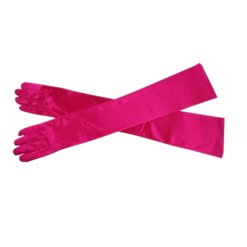DreamHigh Women's Party Wedding 21" Long Satin Finger Gloves Rose - Image 2